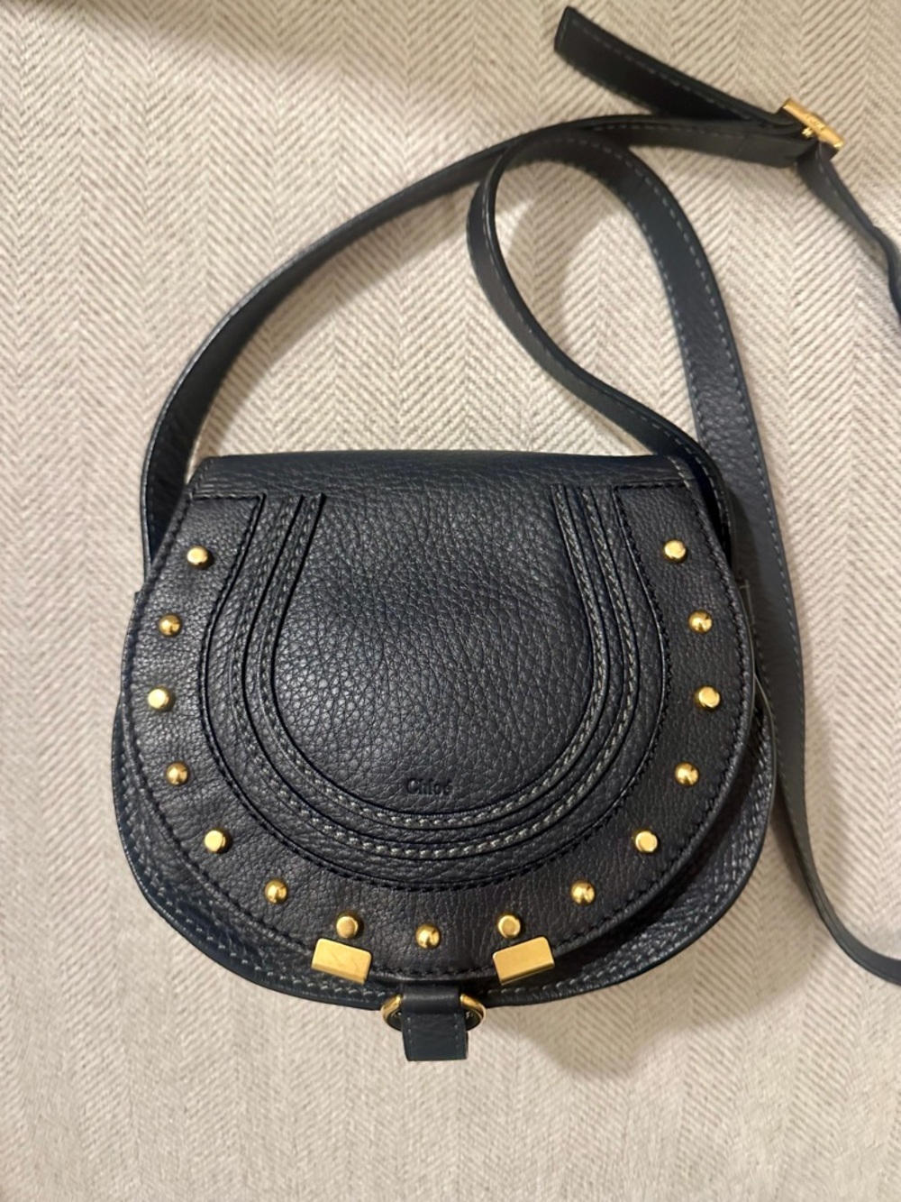 Rare! Chloe Black Leather Crossbody Saddle Bag with Gold Studs